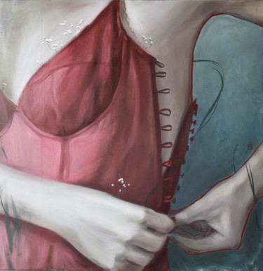 Red lines Peinture intitulée "Red lines" par Polina Kharlamova, Œuvre d'art originale, Huile Monté sur Châssis