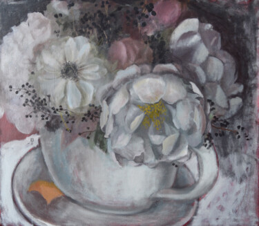 Painting titled "Bouquet in a cup" by Polina Kharlamova, Original Artwork, Oil