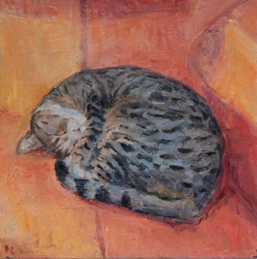 Painting titled "Cat dream" by Ekaterina Kosiak, Original Artwork, Oil