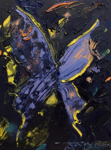 Картина под названием "Фиолетовая бабочка" - Полина Заремба, Подлинное произведение искусства, Масло