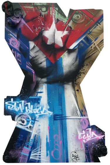 Schilderij getiteld "stop blocus" door Polonova, Origineel Kunstwerk, Graffiti Gemonteerd op Andere stijve panelen