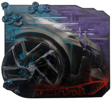 Painting titled "MYBENTLEY" by Polonova, Original Artwork, Spray paint Mounted on Other rigid panel