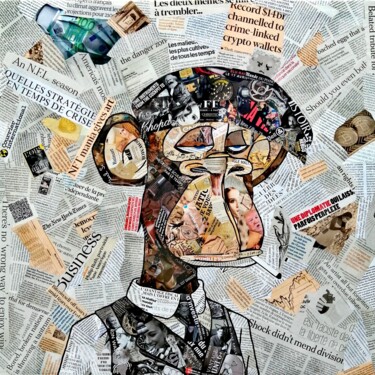 Collages titled "Peaky Blinders Ape" by Poluk'S, Original Artwork, Collages Mounted on Wood Stretcher frame