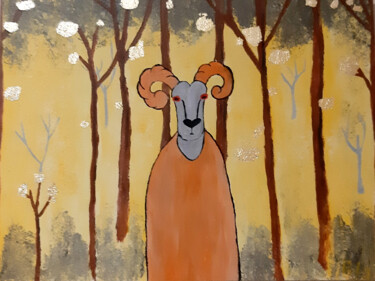 Malarstwo zatytułowany „Ram in the magic fo…” autorstwa Poly, Oryginalna praca, Akryl