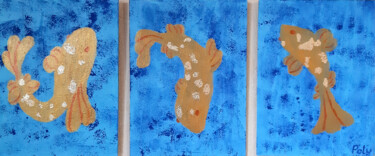 Painting titled "Golden fish (fish a…" by Poly, Original Artwork, Acrylic Mounted on Other rigid panel