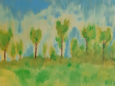 Painting titled "May landscape (acry…" by Poly, Original Artwork, Acrylic Mounted on Wood Stretcher frame