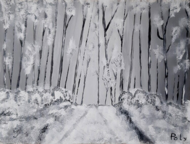 Painting titled "Road in winter fore…" by Poly, Original Artwork, Acrylic Mounted on Wood Stretcher frame