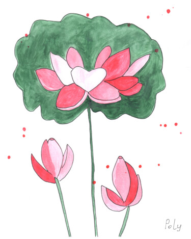 Картина под названием "Lotus flower" - Poly, Подлинное произведение искусства, Акварель