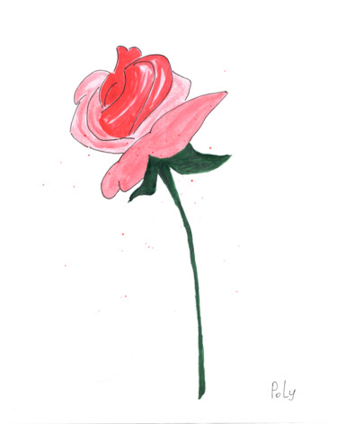 Painting titled "Rose Flower" by Poly, Original Artwork, Watercolor