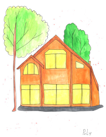 绘画 标题为“House among the tre…” 由Poly, 原创艺术品, 水彩