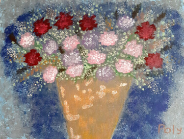 Malarstwo zatytułowany „Vase with Flowers (…” autorstwa Poly, Oryginalna praca, Akryl Zamontowany na Drewniana rama noszy