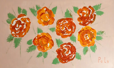 Pintura titulada "Shiny roses (large…" por Poly, Obra de arte original, Acrílico Montado en Otro panel rígido