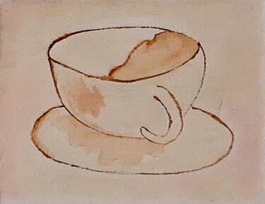 Painting titled "Coffee" by Poly, Original Artwork, Watercolor Mounted on Cardboard