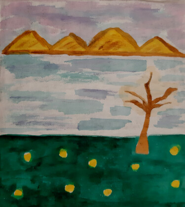 Painting titled "Simple landscape" by Poly, Original Artwork, Watercolor Mounted on Other rigid panel