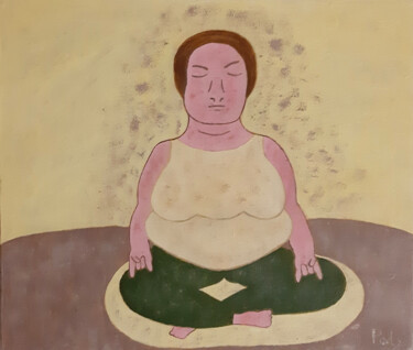 Schilderij getiteld "Fat woman practices…" door Poly, Origineel Kunstwerk, Acryl Gemonteerd op Andere stijve panelen