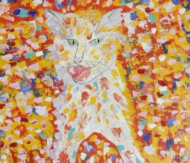 Картина под названием "Cat emotions (origi…" - Poly, Подлинное произведение искусства, Акрил Установлен на Другая жесткая па…