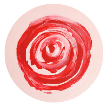 Painting titled "Red rose on pink (f…" by Poly, Original Artwork, Acrylic Mounted on Wood Panel