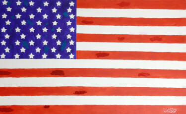 Painting titled "Flag USA painting o…" by Poly, Original Artwork, Acrylic Mounted on Wood Panel