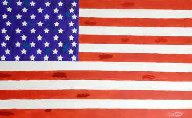 Pintura intitulada "Flag USA painting o…" por Poly, Obras de arte originais, Acrílico Montado em Painel de madeira