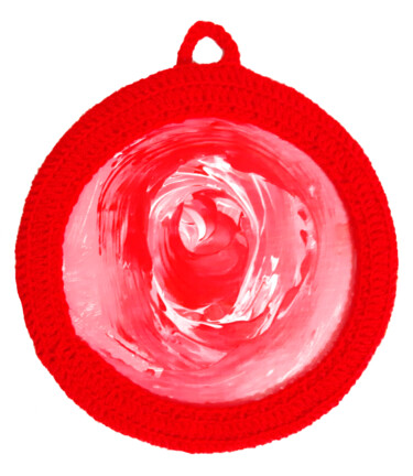 Картина под названием "Red rose round pain…" - Poly, Подлинное произведение искусства, Акрил Установлен на Деревянная панель