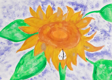 Pintura intitulada "Butterfly on a sunf…" por Poly, Obras de arte originais, Acrílico