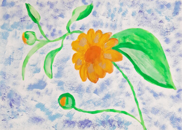 Pintura intitulada "Golden flower (acry…" por Poly, Obras de arte originais, Acrílico