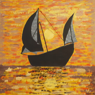 Painting titled "Sunset at sea (Acry…" by Poly, Original Artwork, Acrylic