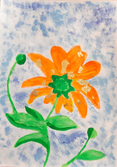 Картина под названием "Flower and sky (acr…" - Poly, Подлинное произведение искусства, Акрил