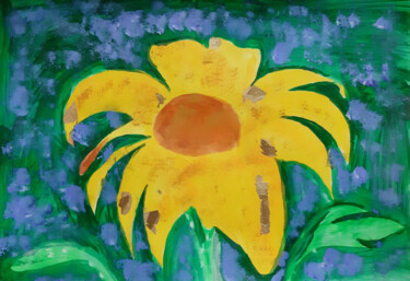 Картина под названием "Sunflower in the gr…" - Poly, Подлинное произведение искусства, Акрил
