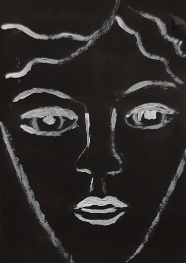 Картина под названием "ACEO Face portrait…" - Poly, Подлинное произведение искусства, Акрил