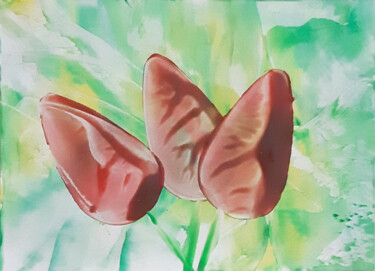 Malerei mit dem Titel "Tulips ACEO 3 piece…" von Poly, Original-Kunstwerk, Wachs