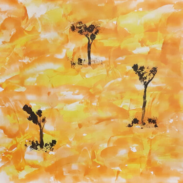 Painting titled "Landscape with tree…" by Poly, Original Artwork, Wax