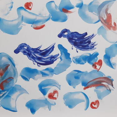 Peinture intitulée "Birds in love (orig…" par Poly, Œuvre d'art originale, Cire