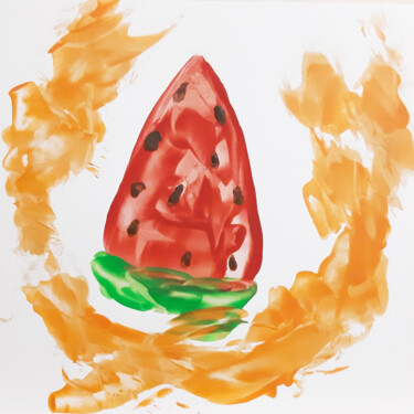Painting titled "Ripe watermelon (or…" by Poly, Original Artwork, Wax