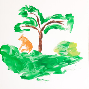 Painting titled "Fox under the tree…" by Poly, Original Artwork, Wax