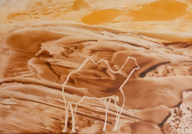 Malerei mit dem Titel "Camel in the desert…" von Poly, Original-Kunstwerk, Wachs