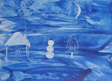 「Winter night (wax p…」というタイトルの絵画 Polyによって, オリジナルのアートワーク, ワックス