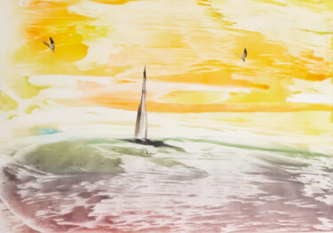Schilderij getiteld "Seascape (wax paint…" door Poly, Origineel Kunstwerk, Was
