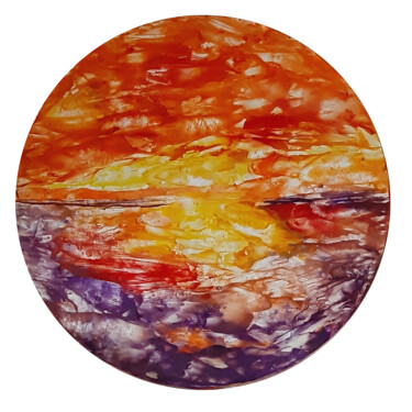 Картина под названием "Sea and sun (abstra…" - Poly, Подлинное произведение искусства, Воск Установлен на Деревянная панель