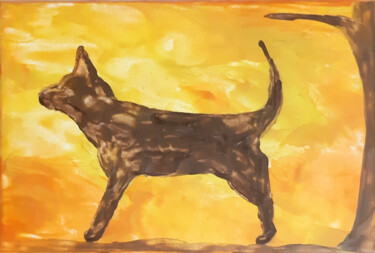 Painting titled "Dog (wax, canvas on…" by Poly, Original Artwork, Wax Mounted on Wood Stretcher frame