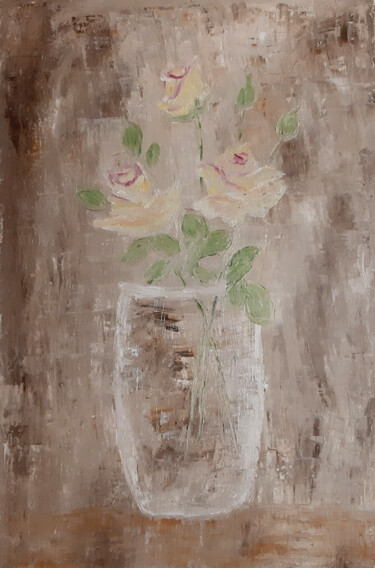 Painting titled "Flowers (original o…" by Poly, Original Artwork, Oil Mounted on Wood Panel