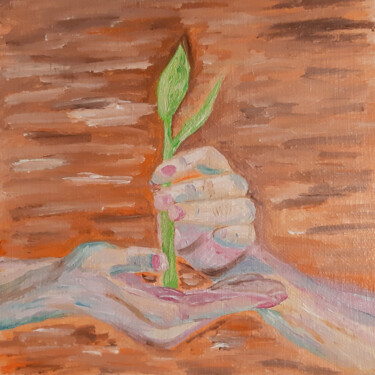 Malerei mit dem Titel "Sprout and Peace" von Poly, Original-Kunstwerk, Öl Auf Holzplatte montiert