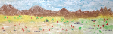 Painting titled "Mountains and flowe…" by Poly, Original Artwork, Wax