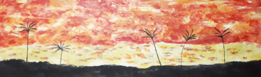 Ζωγραφική με τίτλο "Sunset and palm tre…" από Poly, Αυθεντικά έργα τέχνης, Κερί