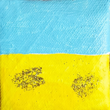 Painting titled "Flag of Ukraine (mi…" by Poly, Original Artwork, Acrylic Mounted on Cardboard
