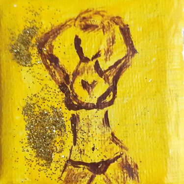 Painting titled "Woman on the beach…" by Poly, Original Artwork, Acrylic Mounted on Cardboard