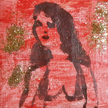 Painting titled "Female portrait (mi…" by Poly, Original Artwork, Acrylic Mounted on Cardboard