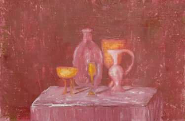 Painting titled "Evening still life…" by Poly, Original Artwork, Oil Mounted on Wood Panel