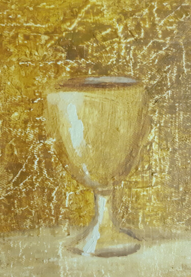 Painting titled "Golden cup (old sty…" by Poly, Original Artwork, Oil Mounted on Cardboard
