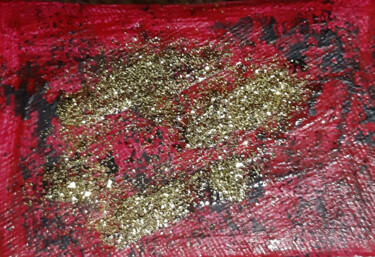 Painting titled "Golden abstraction…" by Poly, Original Artwork, Acrylic Mounted on Cardboard